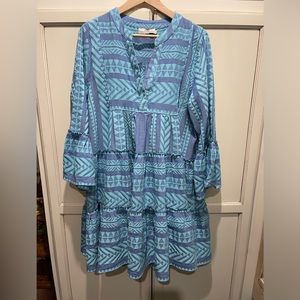 Anthropologie Devotion Twins Ella Tunic Dress Blue Embroidered Size Large Greece